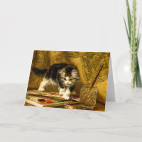 Kitten with Paint and Brushes