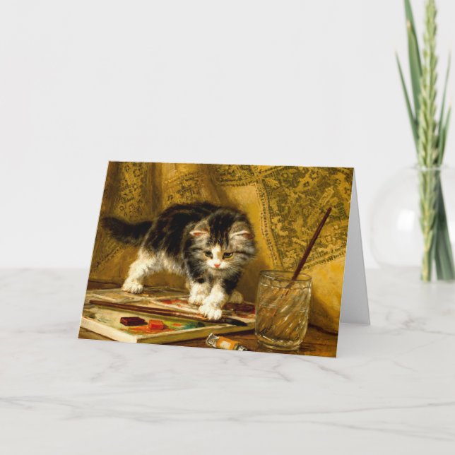 Invitación Kitten with Paint and Brushes (Anverso)