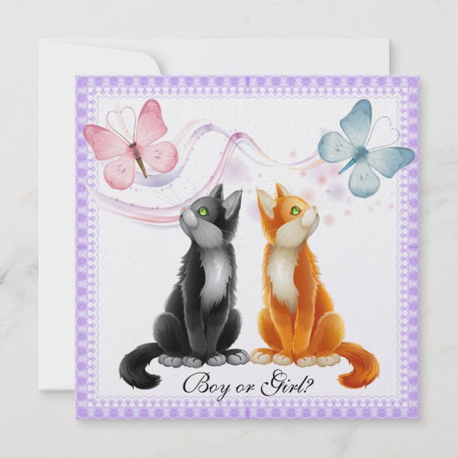 Invitación Kitties and Butterflies Género revelan Invita Fies (Anverso)
