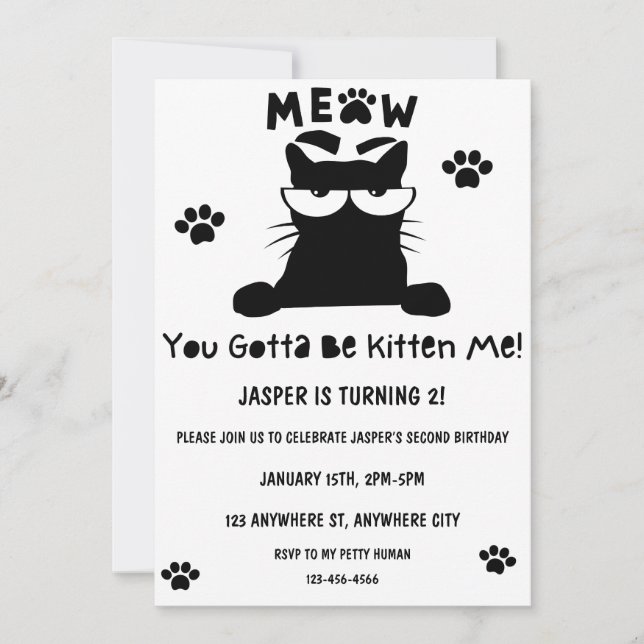 Invitación Kitty Cat Birthday Kitten Pawty Invite (Anverso)