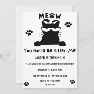 Invitación Kitty Cat Birthday Kitten Pawty Invite
