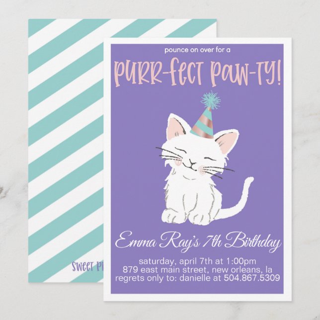 Invitación Kitty Cat Birthday Party Invitation (Anverso / Reverso)