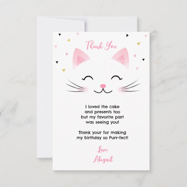 Invitación Kitty Cat Kitten Cumpleaños Gracias Cartas (Anverso)