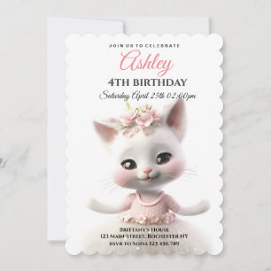 Invitación Kitty lindo con vestido rosa