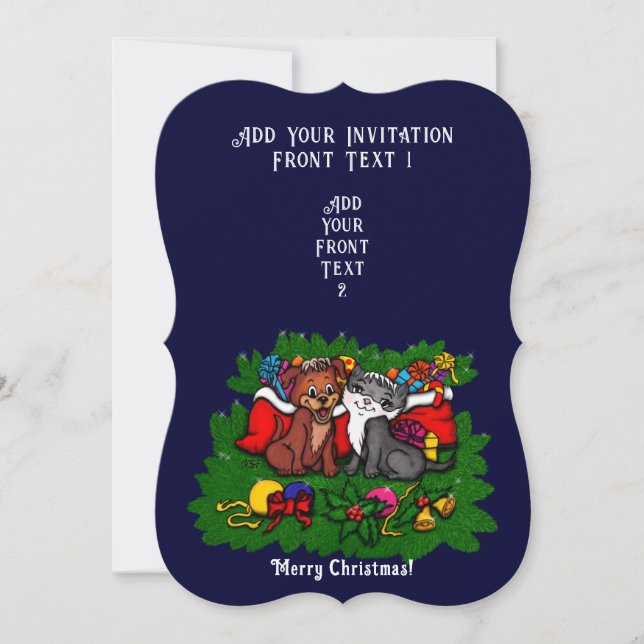 Invitación Kitty y cachorro, Feliz Navidad (Anverso)