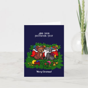 Invitación Kitty y cachorro, Feliz Navidad