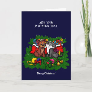 Invitación Kitty y cachorro, Feliz Navidad
