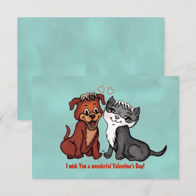 Invitación Kitty y Puppy, ¡Feliz Día de San Valentín! (Anverso / Reverso)