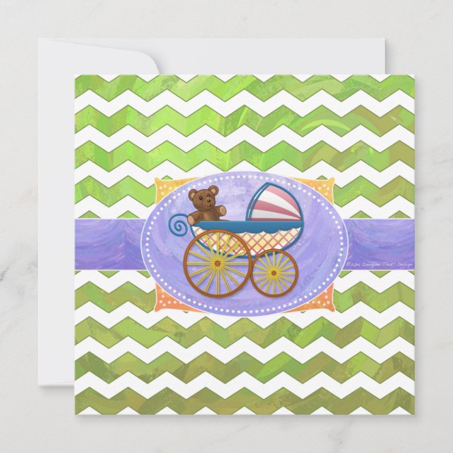 Invitación Kiwi Bash Green Chevron Baby Stuts (Anverso)