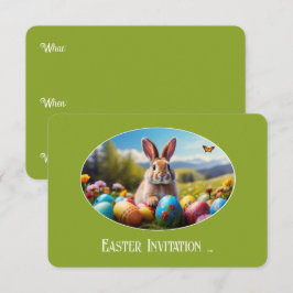 Invitación Kleiner Osterhase in Landschaft, oval -  Karte