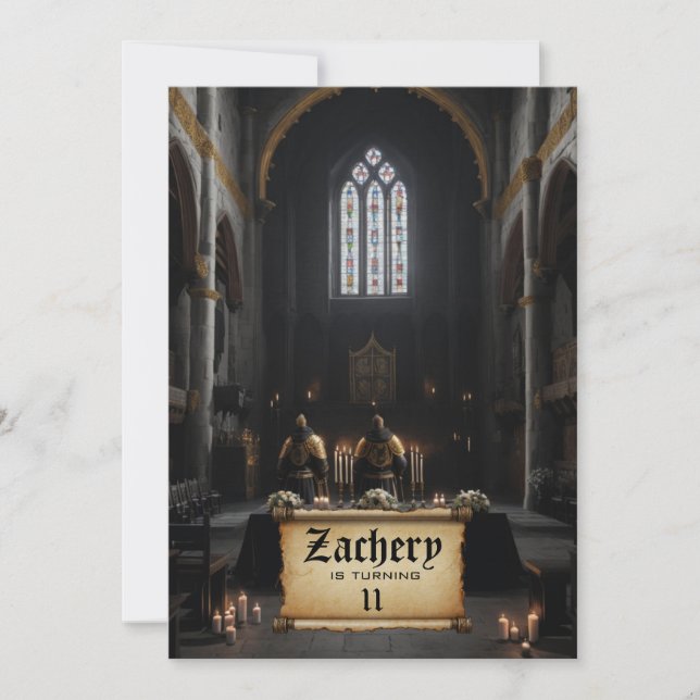 Invitación *~* Knight Castle Scroll Medieval AP88 Cumpleaños (Anverso)