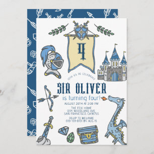Invitación Knight Dragon Castle Medieval Boy Cumpleaños