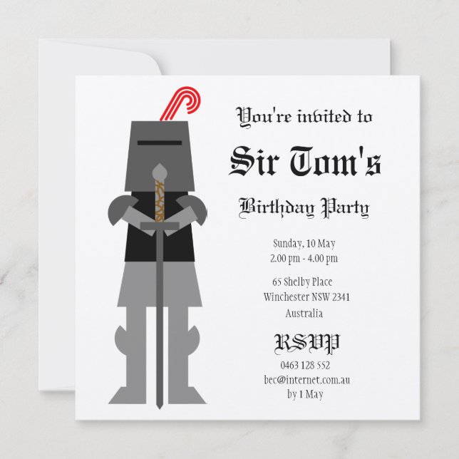 Invitación Knight medieval (Anverso)