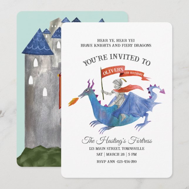 Invitación Knights and Dragons Invitation (Anverso / Reverso)