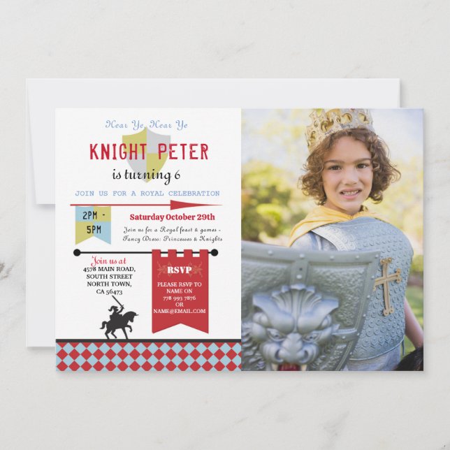 Invitación Knights Medieval Birday Party Photo Red (Anverso)