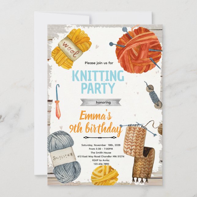 Invitación Knitting party invitation (Anverso)