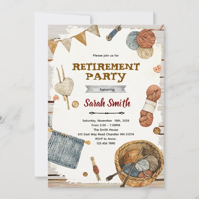 Invitación Knitting Retirement Party Invitation (Anverso)