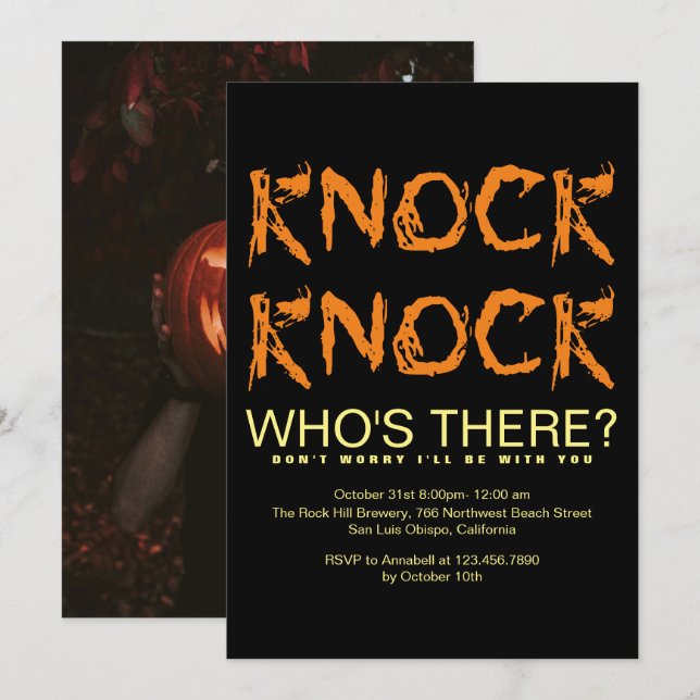 Invitación Knock Knock Quién está allí Fotófobo Halloween Par (Anverso / Reverso)