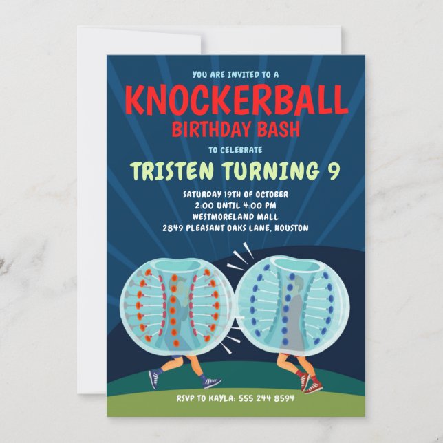 Invitación Knockerball Birthday Invitation - Bubble Soccer (Anverso)