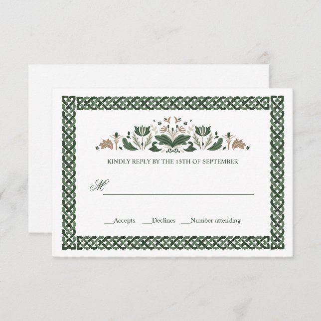 Invitación Knot celta | Moderno Boda floral irlandés (Anverso / Reverso)