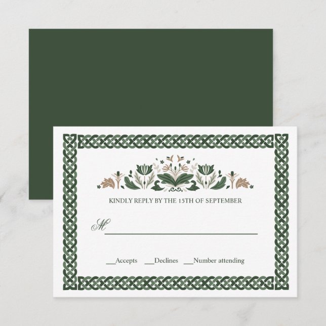 Invitación Knot celta | Moderno Boda floral irlandés (Anverso / Reverso)