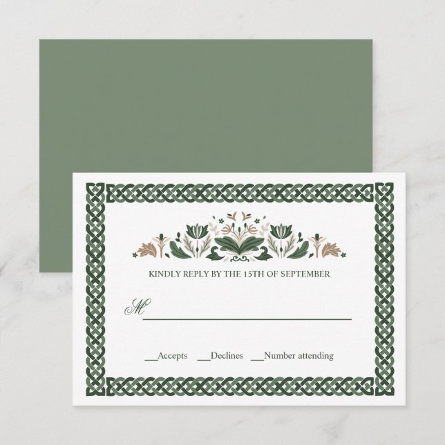 Invitación Knot celta | Moderno Boda floral irlandés (Anverso / Reverso)