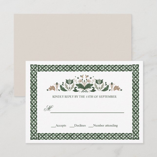 Invitación Knot celta | Moderno Boda floral irlandés (Anverso / Reverso)