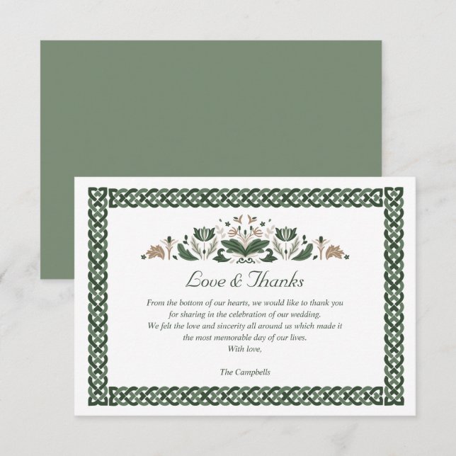 Invitación Knot Celtic Modern Floral Boda irlandés GRACIAS (Anverso / Reverso)