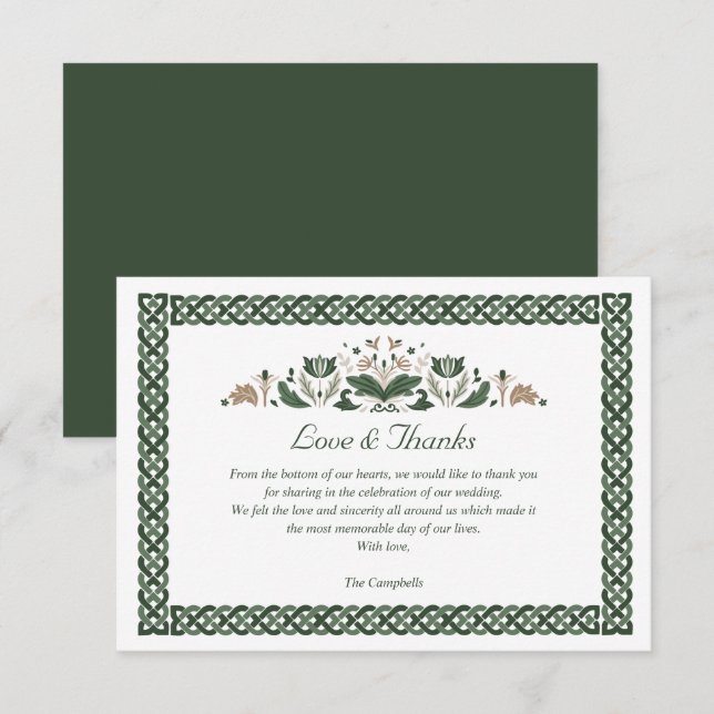 Invitación Knot Celtic Modern Floral Boda irlandés GRACIAS (Anverso / Reverso)