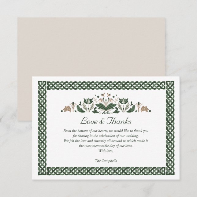 Invitación Knot Celtic Modern Floral Boda irlandés GRACIAS (Anverso / Reverso)