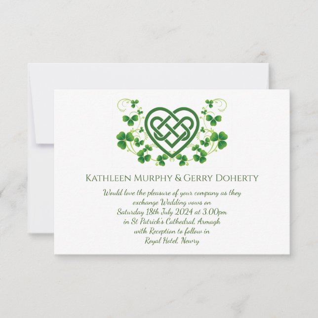 Invitación Knot de amor célico irlandés tradicional y Shamroc (Anverso)
