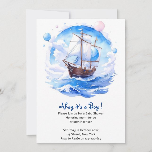 Invitación Knots of Love: Nautical Theme Boy Baby Shower (Anverso)