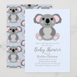 Invitación Koala Bear Baby Shower Blue Boy