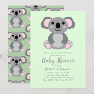 Invitación Koala Bear Baby Shower Green Gender Neutral