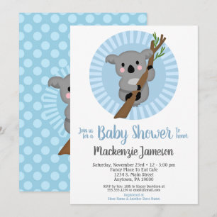 Invitación Koala Bear Blue Boys Baby Shower