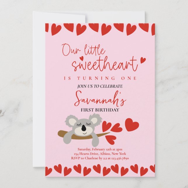 Invitación Koala Bear El día de San Valentín (Anverso)