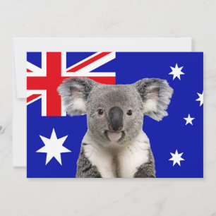 Invitación Koala con fondo de bandera australiana