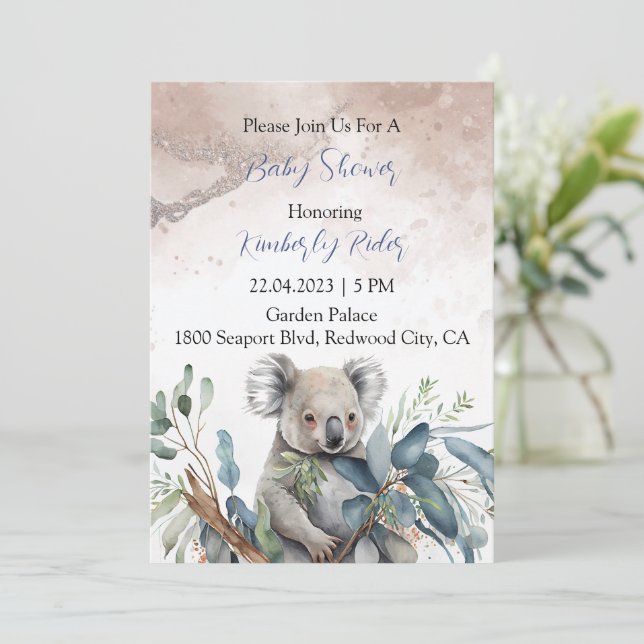 Invitación Koala deja Baby Shower (Anverso de pie)
