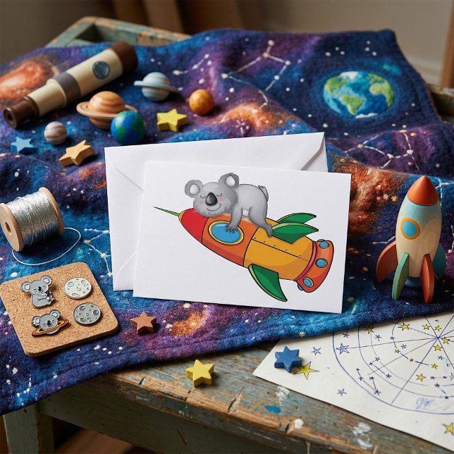Invitación Koala Durmiente en Cohete Colorido (Subido por el creador)