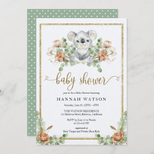 Invitación Koala Eucalyptus Woodland Elegante Baby Shower