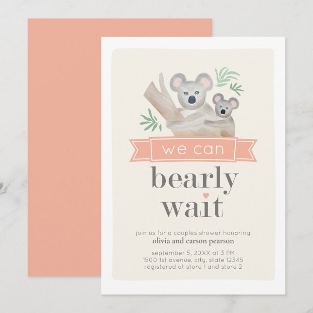 Invitación Koala Oso Podemos Abonar Parejas Esperadas Baby Sh (Anverso / Reverso)