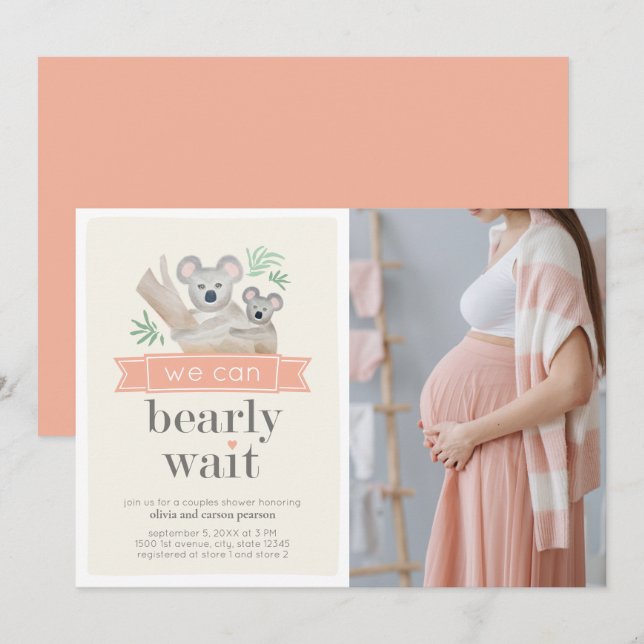 Invitación Koala Oso Podemos Abonar Parejas Esperadas Baby Sh (Anverso / Reverso)