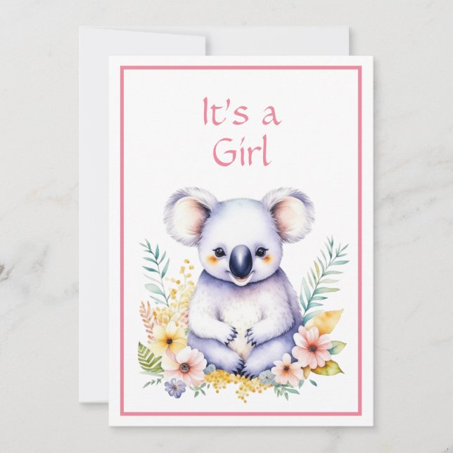 Invitación Koala Oso tema es un Baby Shower Chica (Anverso)