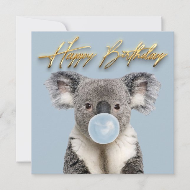 Invitación Koala soplando un chicle azul (Anverso)