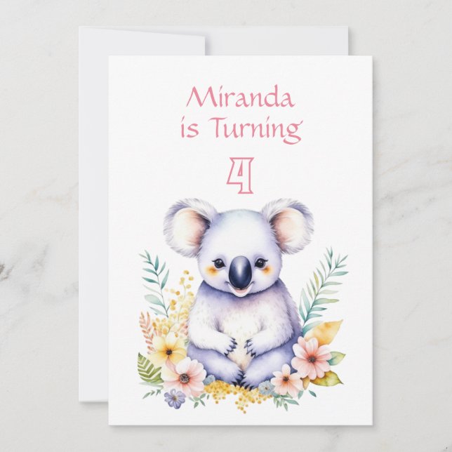 Invitación Koala Tuvo el Día del Chica Temático (Anverso)