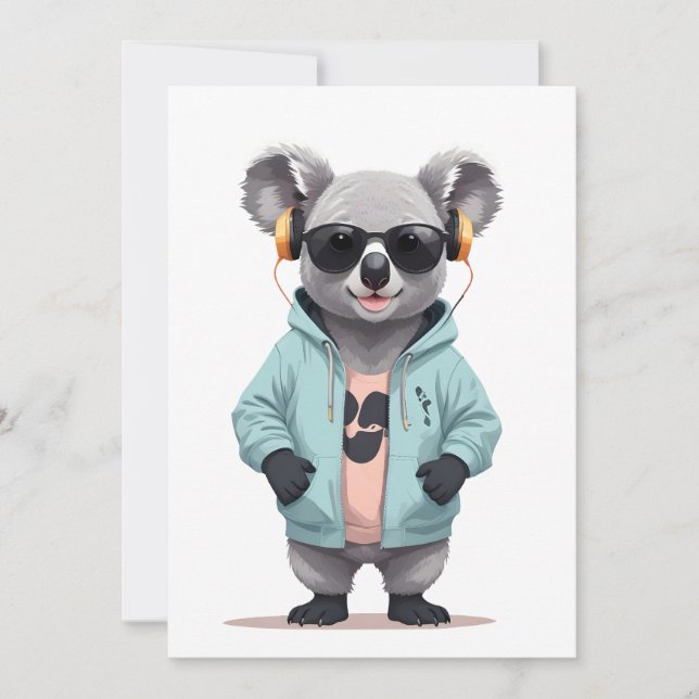 Invitación Koala Usando Hoodie Funny Carácter Animal De Guay (Anverso)