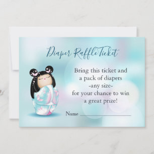 Invitación Kokeshi Doll Baby Shower   Billete de pañal Raffle