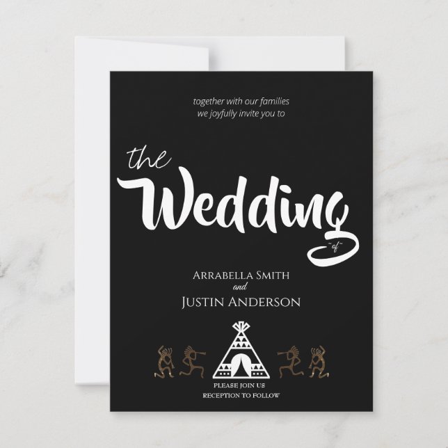 Invitación Kokopelli Tipi Boda negro nativo estadounidense  (Anverso)