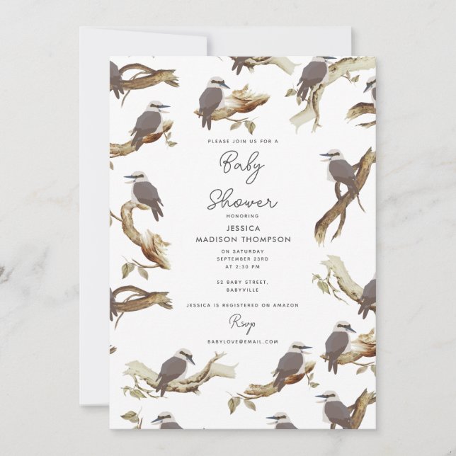 Invitación Kookaburra Australian Eucalyptus Baby Shower (Anverso)