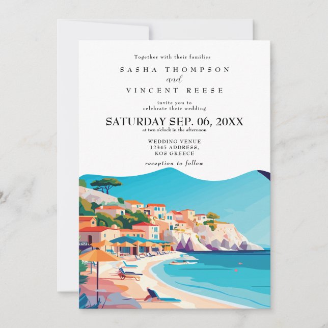 Invitación Kos Grecia Wedding Invitation Retro (Anverso)